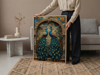 Peacock Wall Art, Indian Decor, Royal Bird Print, Impasto Oil Painting, Teal and Gold, Luxury Wall Art, Animal Love