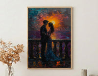 Indian Couple Art, Royal Palace Print, Rajasthan Decor, Impasto Oil Painting, Traditional Wear, Sunset Silhouette, Saree Art