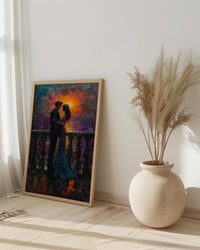 Indian Couple Art, Royal Palace Print, Rajasthan Decor, Impasto Oil Painting, Traditional Wear, Sunset Silhouette, Saree Art