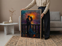 Indian Couple Art, Royal Palace Print, Rajasthan Decor, Impasto Oil Painting, Traditional Wear, Sunset Silhouette, Saree Art