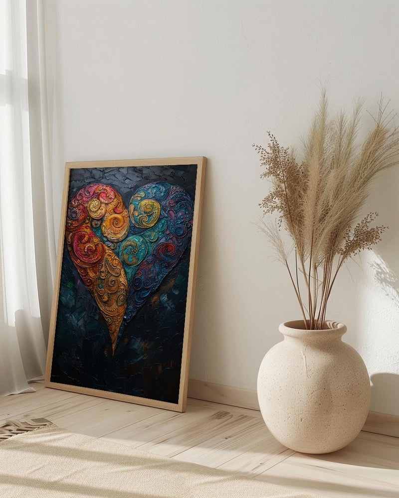 Paisley Pattern Art, Indian Motif Print, Boho Heart Decor, Impasto Oil Painting, Jewel Tones, Textile Art, Cultural Gift