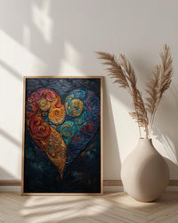 Paisley Pattern Art, Indian Motif Print, Boho Heart Decor, Impasto Oil Painting, Jewel Tones, Textile Art, Cultural Gift