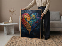 Paisley Pattern Art, Indian Motif Print, Boho Heart Decor, Impasto Oil Painting, Jewel Tones, Textile Art, Cultural Gift