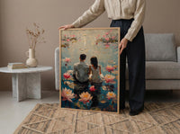 Lotus Flower Art, Spiritual Love, Indian Pond, Impasto Oil Painting, Yoga Room Decor, Pink Water Lily, Serene Wall Art