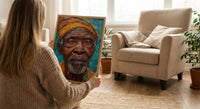 African Man Portrait Oil Painting, Elderly Face Poster, Cultural Heritage Art Print, Heavy Impasto Style, Blue Gold Wall Decor