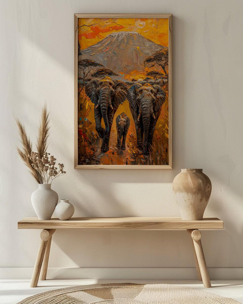 African Elephant Oil Painting Poster, Safari Nursery Wall Art, Impasto Art Print, Kilimanjaro Sunset, Textured Look Wildlife Decor