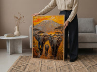 African Elephant Oil Painting Poster, Safari Nursery Wall Art, Impasto Art Print, Kilimanjaro Sunset, Textured Look Wildlife Decor