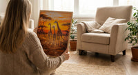 Giraffe Family Oil Painting Poster, Safari Nursery Wall Art, African Wildlife Print, Savanna Sunset Decor, Impasto Art Print