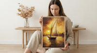 African Sailboat Oil Painting Poster, Nile River Felucca Art Print, Golden Sunset Boat Wall Art, Nautical Coastal Decor, Impasto Style