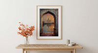 Taj Mahal Oil Painting Poster, India Wall Art, Agra Archway Art Print, Sunset Architecture, Romantic Travel Decor, Impasto Style