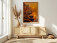 Varanasi Ganges River Oil Painting Poster, India Ghats Art Print, Holy City Sunset Wall Art, Spiritual Travel Decor, Impasto Style Print