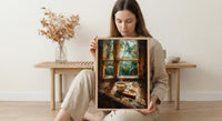 Havana Cuba Oil Painting Poster, Coffee and Cigar Art Print, Nostalgic Caribbean Window Wall Art, Tropical Rustic Decor, Impasto Still Life