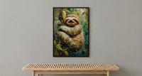 Smiling Sloth Oil Painting Poster, Rainforest Art Print, Cute Jungle Animal, South America Decor, Impasto Nursery Art