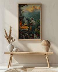 Brazilian Po de Queijo Oil Painting, Rustic Kitchen Art Print, Grandma Baking Wall Art, Minas Gerais Farmhouse Decor, Impasto Poster