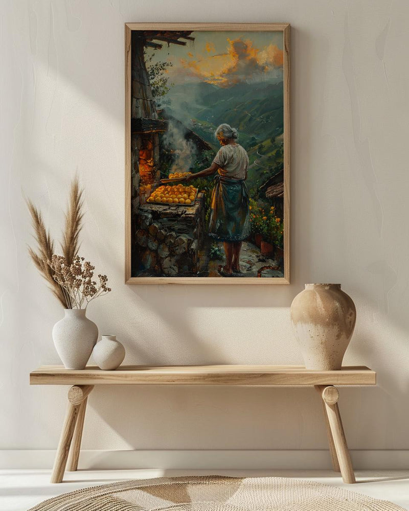 Brazilian Po de Queijo Oil Painting, Rustic Kitchen Art Print, Grandma Baking Wall Art, Minas Gerais Farmhouse Decor, Impasto Poster