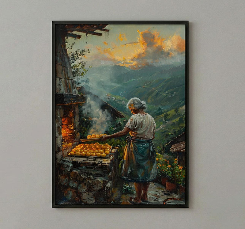 Brazilian Po de Queijo Oil Painting, Rustic Kitchen Art Print, Grandma Baking Wall Art, Minas Gerais Farmhouse Decor, Impasto Poster