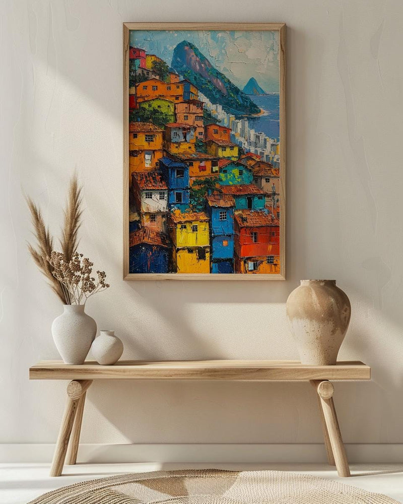 Rio De Janeiro Favela Painting, Brazil Cityscape Art Print, Sugarloaf Mountain Wall Art, Vibrant Slum Poster, Impasto Slopes Decor