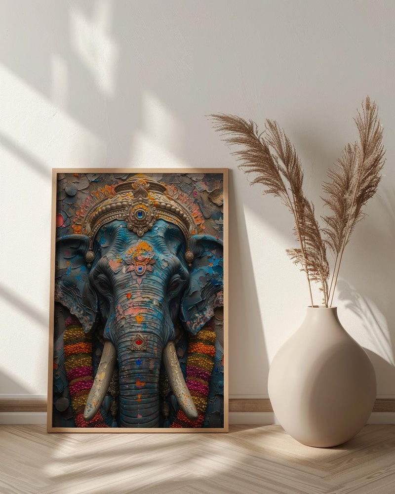 Elephant Art Print, Temple India Decor, Cultural Blessing, Impasto Oil Painting, Painted Elephant, Good Luck Gift, Baby Shower Gift