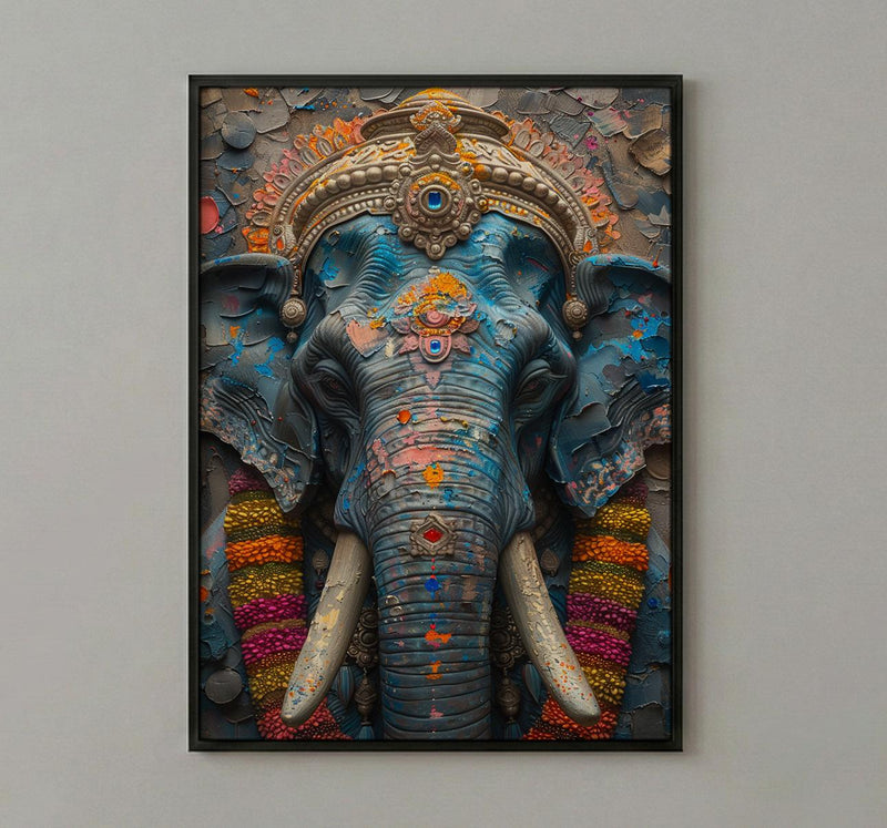 Elephant Art Print, Temple India Decor, Cultural Blessing, Impasto Oil Painting, Painted Elephant, Good Luck Gift, Baby Shower Gift