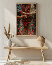 Indian Wedding Art, Varmala Ceremony, Red and Gold, Impasto Oil Painting, Cultural Couple, Anniversary Gift, Honeymoon Gift