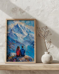 Himalayas Wall Art, Mountain Landscape, Prayer Flags, Impasto Oil Painting, Spiritual Decor, Trekking Gift, Anniversary Gift