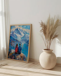 Himalayas Wall Art, Mountain Landscape, Prayer Flags, Impasto Oil Painting, Spiritual Decor, Trekking Gift, Anniversary Gift