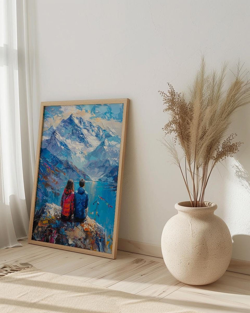 Himalayas Wall Art, Mountain Landscape, Prayer Flags, Impasto Oil Painting, Spiritual Decor, Trekking Gift, Anniversary Gift