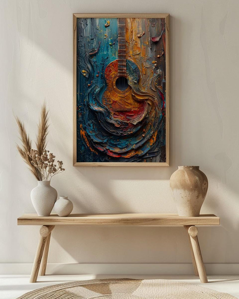Indian Music Art, Sitar Print, Instrument Decor, Impasto Oil Painting, Classical Music, Cultural Gift, Best Friend Gift