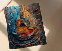 Indian Music Art, Sitar Print, Instrument Decor, Impasto Oil Painting, Classical Music, Cultural Gift, Best Friend Gift