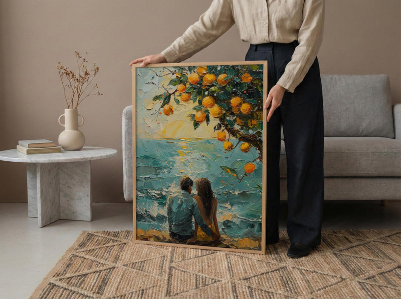 Mango Tree Art, Summer India Print, Fruit Orchard, Impasto Oil Painting, Yellow and Green, Nature Love, Wedding Gift