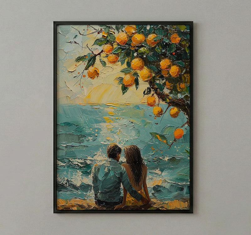 Mango Tree Art, Summer India Print, Fruit Orchard, Impasto Oil Painting, Yellow and Green, Nature Love, Wedding Gift