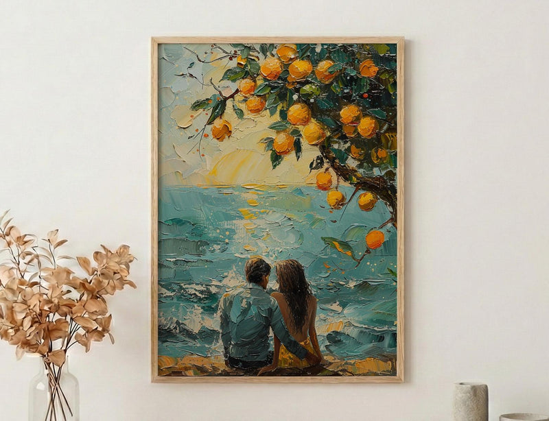 Mango Tree Art, Summer India Print, Fruit Orchard, Impasto Oil Painting, Yellow and Green, Nature Love, Wedding Gift