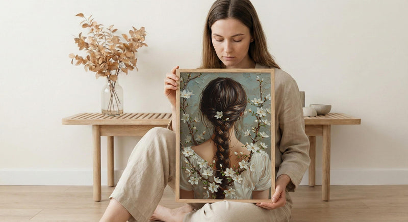 Jasmine Flower Art, Indian Braid Print, Cultural Beauty, Impasto Oil Painting, Hair Decor, White Flowers, Anniversary Gift