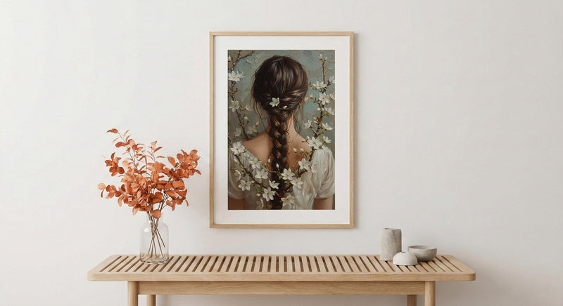 Jasmine Flower Art, Indian Braid Print, Cultural Beauty, Impasto Oil Painting, Hair Decor, White Flowers, Anniversary Gift
