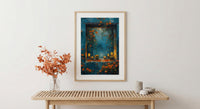 Diwali Art Print, Festival of Lights, Diya Decor, Impasto Oil Painting, Night Window, Cozy Home, Best Friend Gift