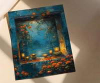 Diwali Art Print, Festival of Lights, Diya Decor, Impasto Oil Painting, Night Window, Cozy Home, Best Friend Gift