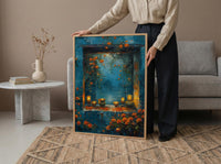 Diwali Art Print, Festival of Lights, Diya Decor, Impasto Oil Painting, Night Window, Cozy Home, Best Friend Gift