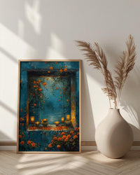 Diwali Art Print, Festival of Lights, Diya Decor, Impasto Oil Painting, Night Window, Cozy Home, Best Friend Gift