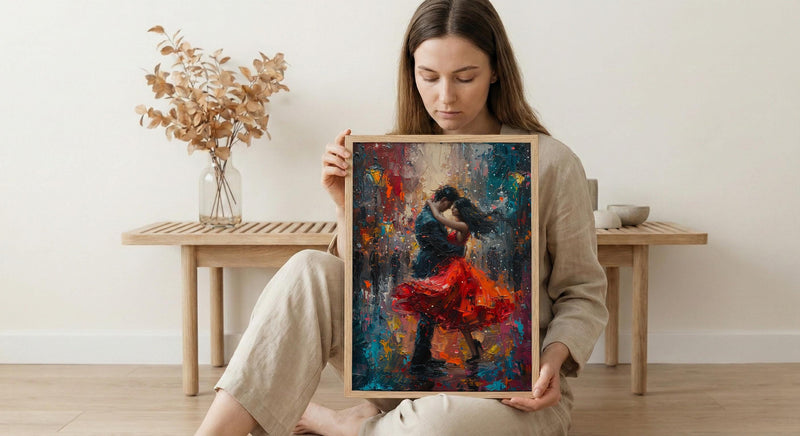 Tango Dancers Art, Argentina Decor, Passionate Love, Impasto Oil Painting, Red Dress Print, Dance Studio Art, Latin Vibes