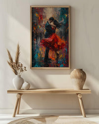Tango Dancers Art, Argentina Decor, Passionate Love, Impasto Oil Painting, Red Dress Print, Dance Studio Art, Latin Vibes