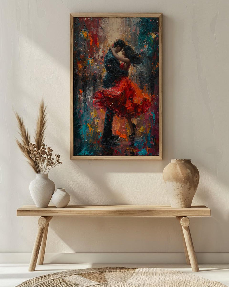 Tango Dancers Art, Argentina Decor, Passionate Love, Impasto Oil Painting, Red Dress Print, Dance Studio Art, Latin Vibes