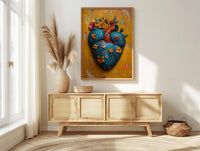 Mexican Heart Art, Corazon Milagro, Folk Art Print, Impasto Oil Painting, Frida Style Decor, Colorful Wall Art, Sacred Heart