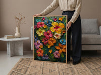 Tropical Heart Art, Jungle Flowers, Hibiscus Print, Impasto Oil Painting, Latin American Decor, Summer Vibes, Botanical Love