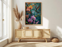 Hummingbird Art, Tropical Bird Print, Nature Romance, Impasto Oil Painting, Latin Wildlife, Colorful Decor, Bird Lover Gift