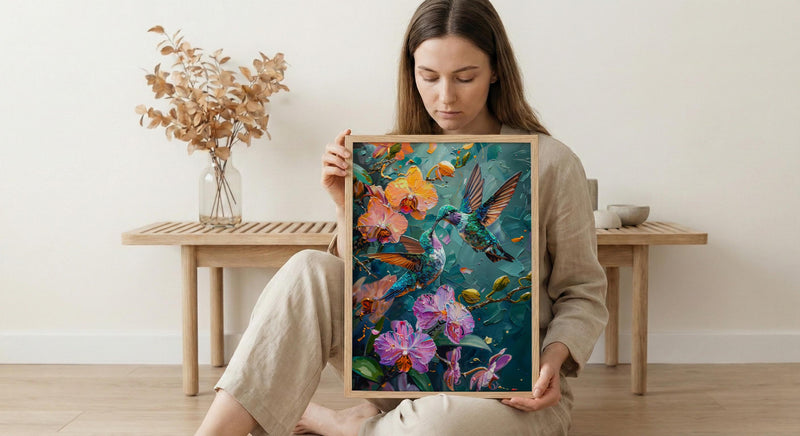Hummingbird Art, Tropical Bird Print, Nature Romance, Impasto Oil Painting, Latin Wildlife, Colorful Decor, Bird Lover Gift