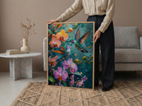 Hummingbird Art, Tropical Bird Print, Nature Romance, Impasto Oil Painting, Latin Wildlife, Colorful Decor, Bird Lover Gift