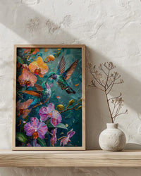 Hummingbird Art, Tropical Bird Print, Nature Romance, Impasto Oil Painting, Latin Wildlife, Colorful Decor, Bird Lover Gift
