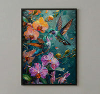 Hummingbird Art, Tropical Bird Print, Nature Romance, Impasto Oil Painting, Latin Wildlife, Colorful Decor, Bird Lover Gift
