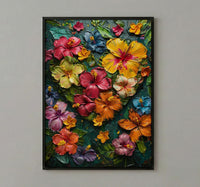 Tropical Heart Art, Jungle Flowers, Hibiscus Print, Impasto Oil Painting, Latin American Decor, Summer Vibes, Botanical Love