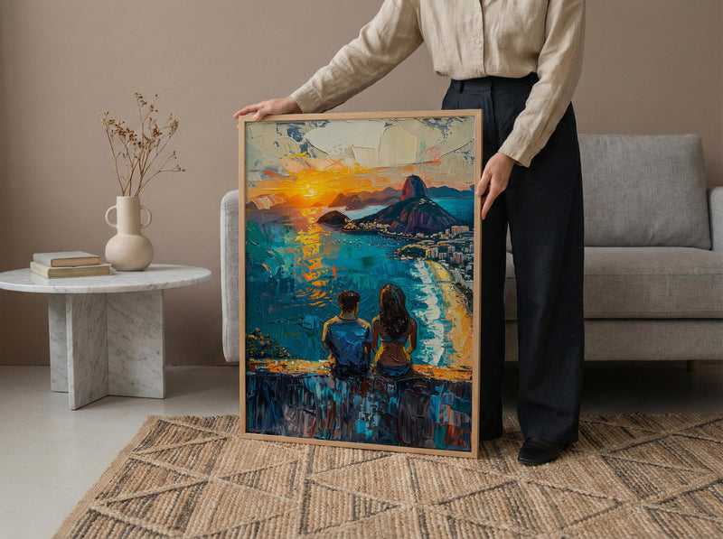 Rio de Janeiro Art, Christ Redeemer Print, Brazil Sunset, Impasto Oil Painting, Cityscape Decor, Travel Gift, Anniversary Gift